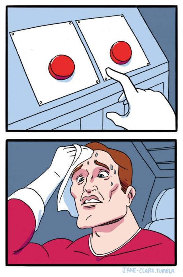 Two Buttons meme about K9 Ballistics